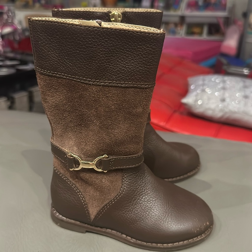 Janie and Jack brown leather and suede riding boots.